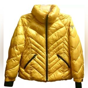 Guess Women High Shine Golden Yellow Long Sleeve Zip Front Puffer Jacket Size XL
